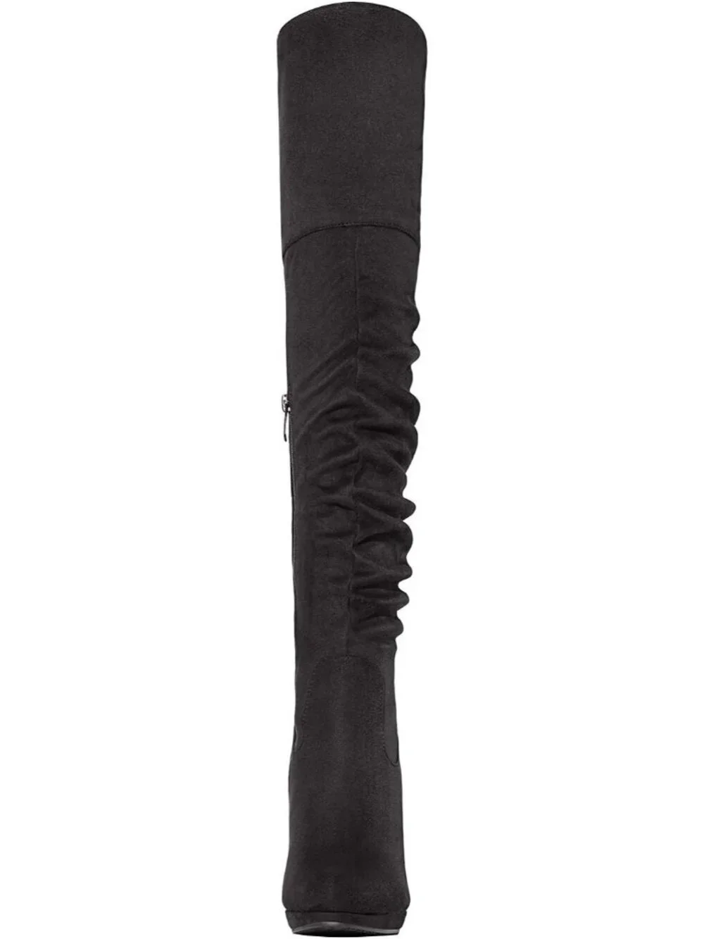 Women's Black 1 High Heel Round Toe Faux Suede Over The Knee Thigh High Boots